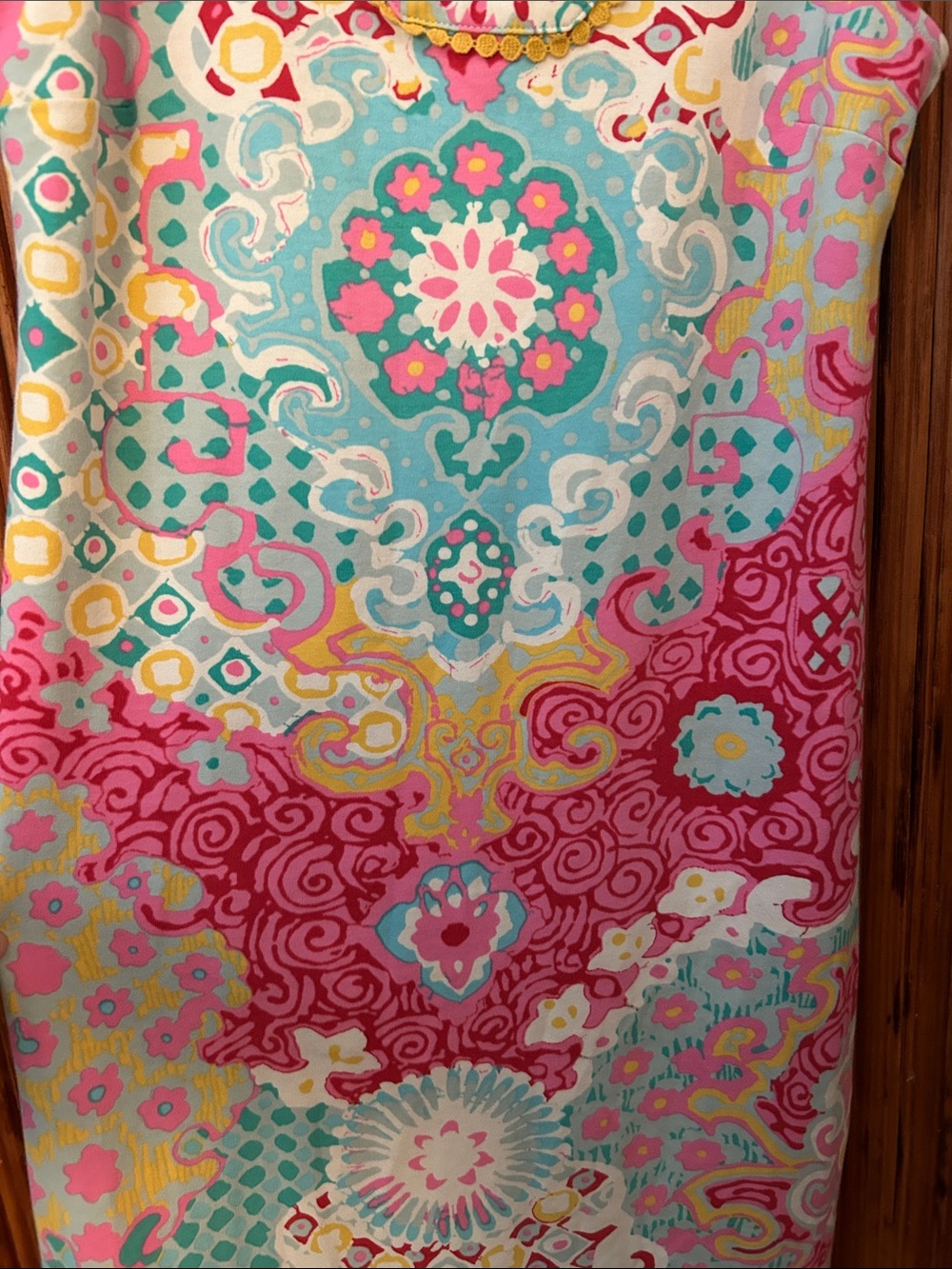 Talbots Pink & Turquoise Sleeveless Mosaic V-Neck Shift Dress - Picture 6 of 13